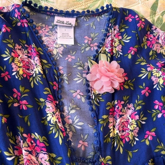 Little Lass Girls boho bohemian ruffles floral kimono open cardigan size 5 - Picture 6 of 8